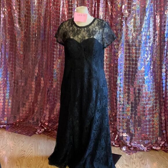 JJs House Dresses & Skirts - Lace & embroidered black formal dress with sheer lace top